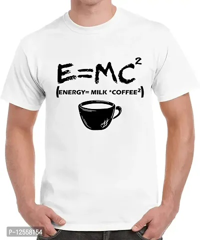 Caseria Men's Round Neck Cotton Half Sleeved T-Shirt with Printed Graphics - E=MC2 (White, XXL)