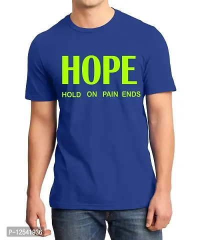 Caseria Men's Round Neck Cotton Half Sleeved T-Shirt with Printed Graphics - Hope Hold On (Royal Blue, MD)-thumb0