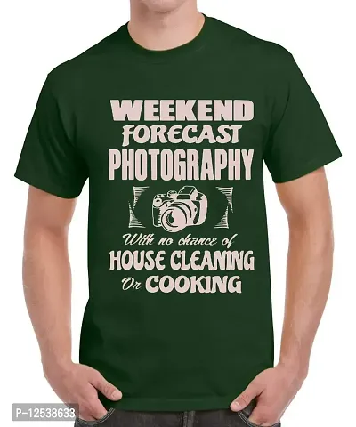 Caseria Men's Round Neck Cotton Half Sleeved T-Shirt with Printed Graphics - Weekend Forecast Photography (Bottel Green, SM)-thumb0