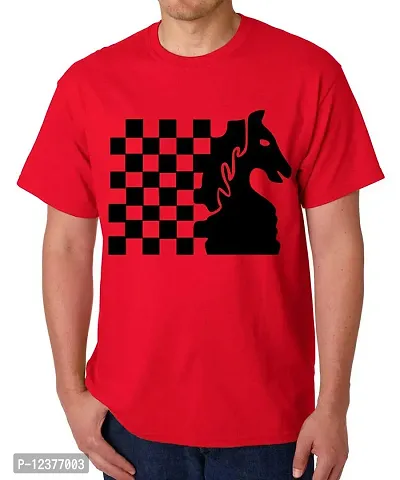 Caseria Men's Round Neck Cotton Half Sleeved T-Shirt with Printed Graphics - Knight Chess (Red, SM)-thumb0