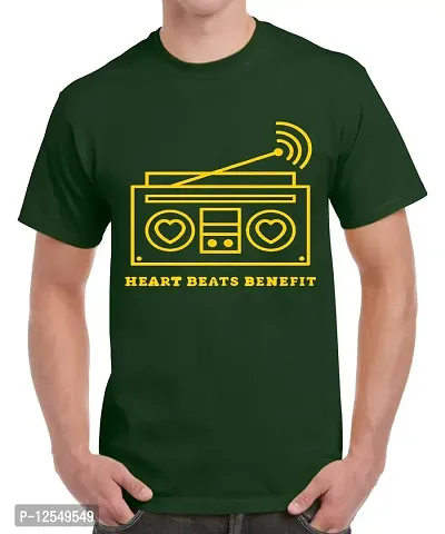 Caseria Men's Round Neck Cotton Half Sleeved T-Shirt with Printed Graphics - Heart Beats Benefit (Bottel Green, MD)