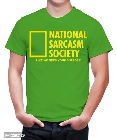 Caseria Men's Round Neck Cotton Half Sleeved T-Shirt with Printed Graphics - National Sarcasm Society (Parrot Green, L)