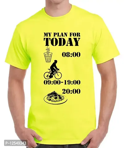 Caseria Men's Round Neck Cotton Half Sleeved T-Shirt with Printed Graphics - My Plan for Today (Lemon Yellow, MD)-thumb0