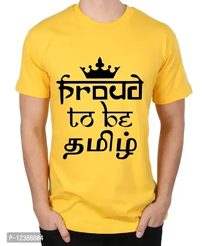 Caseria Men's Round Neck Cotton Half Sleeved T-Shirt with Printed Graphics - Proud to Be Tamil (Yellow, MD)-thumb0