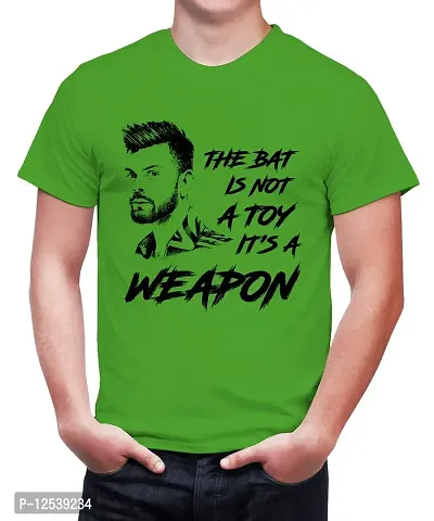 Caseria Men's Round Neck Cotton Half Sleeved T-Shirt with Printed Graphics - It's A Weapon (Parrot Green, MD)