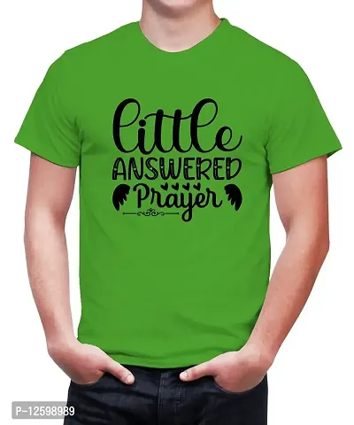 Caseria Men's Round Neck Cotton Half Sleeved T-Shirt with Printed Graphics - Little Answer Prayer (Parrot Green, L)