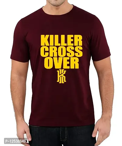 Caseria Men's Round Neck Cotton Half Sleeved T-Shirt with Printed Graphics - Killer Cross Over (Maroon, XXL)