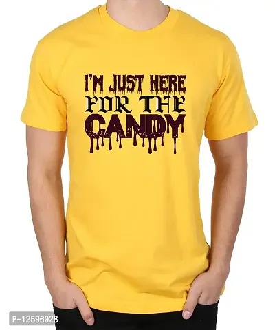 Caseria Men's Round Neck Cotton Half Sleeved T-Shirt with Printed Graphics - for The Candy (Yellow, SM)-thumb0