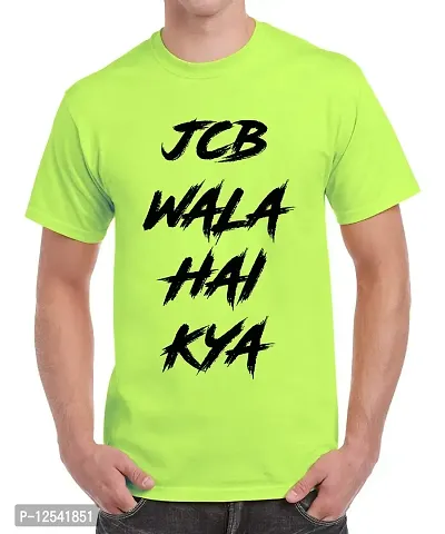 Caseria Men's Round Neck Cotton Half Sleeved T-Shirt with Printed Graphics - JCB Wala Hai (Liril Green, XL)