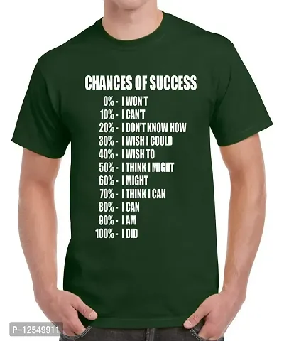 Caseria Men's Round Neck Cotton Half Sleeved T-Shirt with Printed Graphics - Chances of Success (Bottel Green, SM)