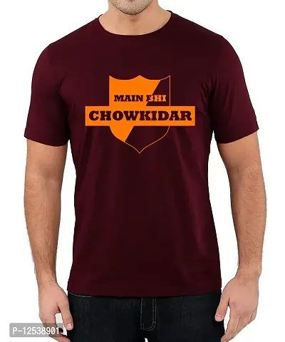 Caseria Men's Round Neck Cotton Half Sleeved T-Shirt with Printed Graphics - Sheild Mein Bhi Chokidar (Maroon, XL)