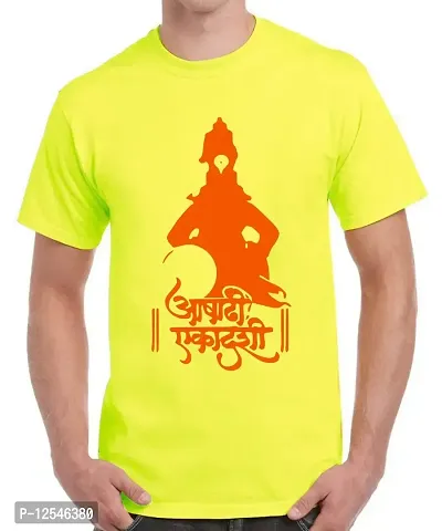 Caseria Men's Round Neck Cotton Half Sleeved T-Shirt with Printed Graphics - Aashadi Ekadashi (Lemon Yellow, MD)