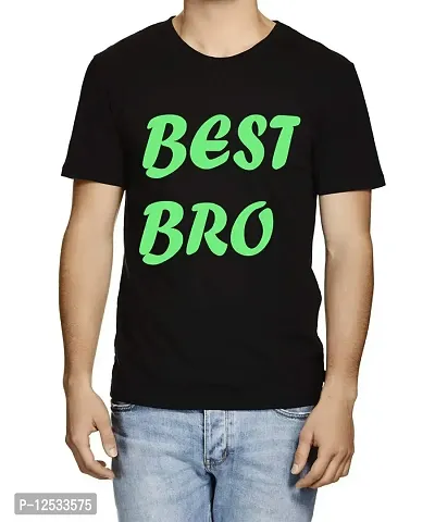 Caseria Men's Round Neck Cotton Half Sleeved T-Shirt with Printed Graphics - Best Bro (Black, XL)