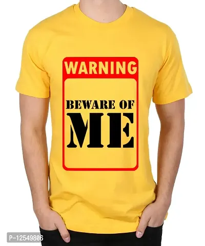 Caseria Men's Round Neck Cotton Half Sleeved T-Shirt with Printed Graphics - Beware of Me (Yellow, MD)-thumb0