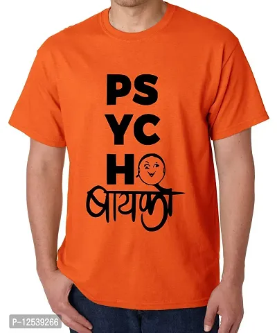 Caseria Men's Round Neck Cotton Half Sleeved T-Shirt with Printed Graphics - Psycho Bayako (Orange, SM)