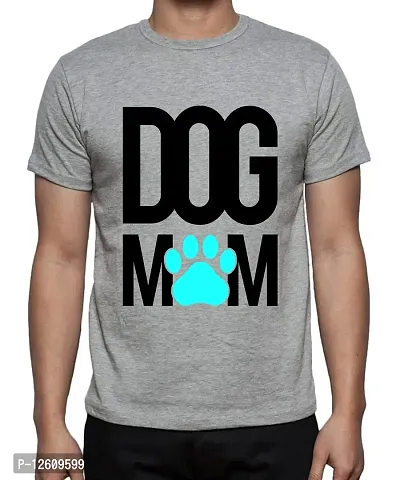 Caseria Men's Round Neck Cotton Half Sleeved T-Shirt with Printed Graphics - Dog Mom Feet (Grey, XXL)