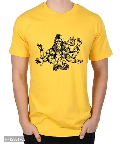 Caseria Men's Round Neck Cotton Half Sleeved T-Shirt with Printed Graphics - Om Namah Shivaya Hinduism (Yellow, MD)