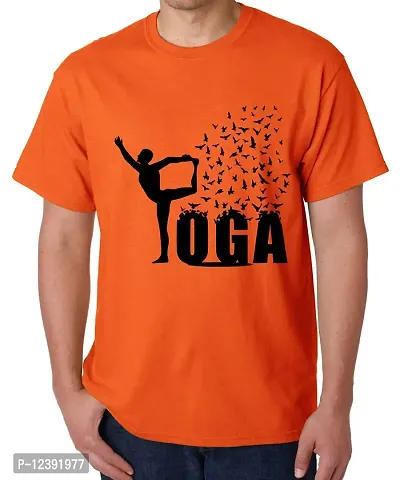 Caseria Men's Cotton Regular Fit Yoga Bird Graphic Printed Half Sleeve T-Shirt (Orange, L)-thumb0