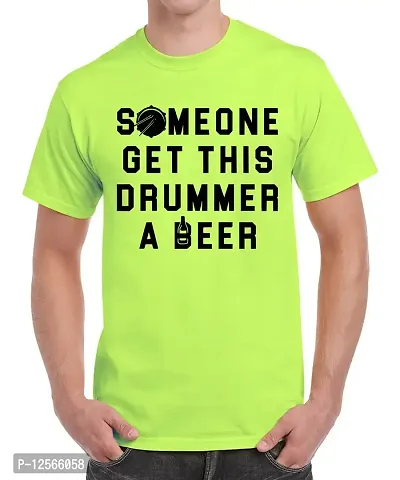 Caseria Men's Round Neck Cotton Half Sleeved T-Shirt with Printed Graphics - Someone Get This Drummer (Liril Green, SM)