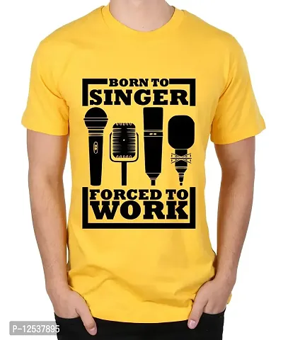 Caseria Men's Round Neck Cotton Half Sleeved T-Shirt with Printed Graphics - Born to Singer (Yellow, SM)