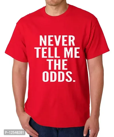 Caseria Men's Round Neck Cotton Half Sleeved T-Shirt with Printed Graphics - Never Tell ME ODDS (Red, XXL)