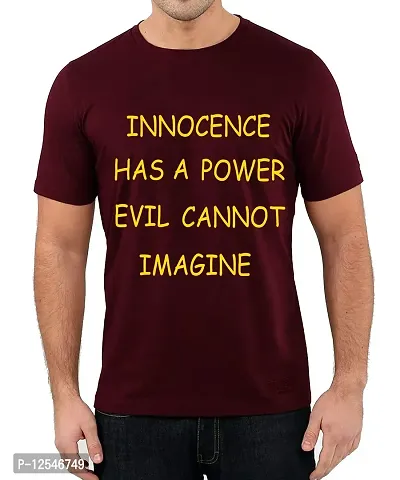 Caseria Men's Round Neck Cotton Half Sleeved T-Shirt with Printed Graphics - Innocence HAS A Power (Maroon, XXL)-thumb0