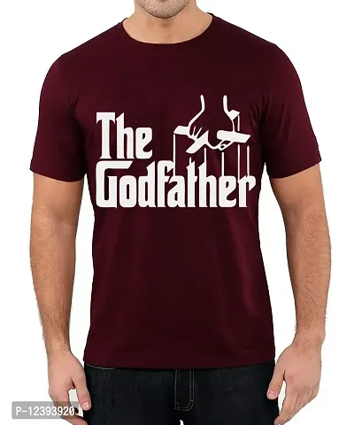 Caseria Men's Round Neck Cotton Half Sleeved T-Shirt with Printed Graphics - The Godfather (Maroon, MD)-thumb0