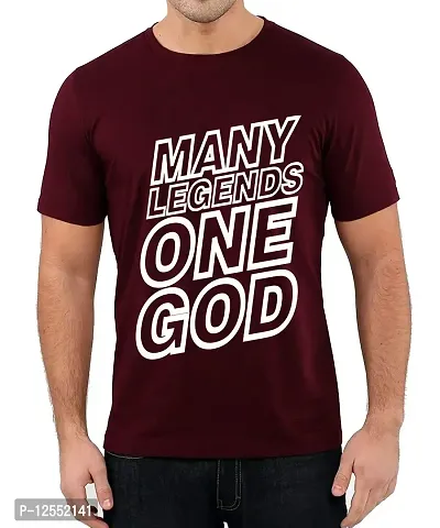 Caseria Men's Round Neck Cotton Half Sleeved T-Shirt with Printed Graphics - One God (Maroon, XL)