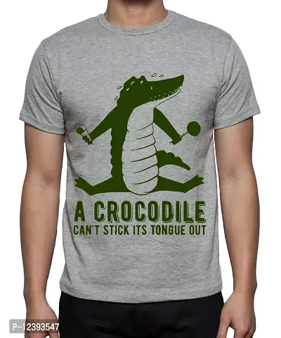 Caseria Men's Round Neck Cotton Half Sleeved T-Shirt with Printed Graphics - Crocodile Stick (Grey, MD)-thumb0