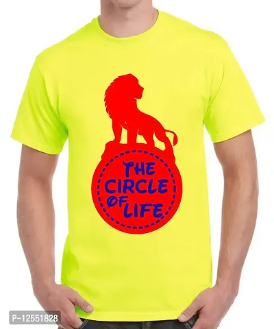 Caseria Men's Round Neck Cotton Half Sleeved T-Shirt with Printed Graphics - The Circle of Life (Lemon Yellow, XXL)