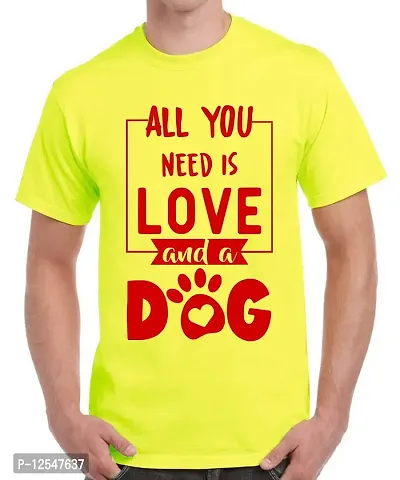 Caseria Men's Round Neck Cotton Half Sleeved T-Shirt with Printed Graphics - All You Need Dog (Lemon Yellow, SM)-thumb0