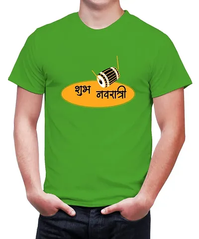 Caseria Men's Round Neck Half Sleeved T-Shirt with Graphics - shubh Navratri (Parrot Green, SM)