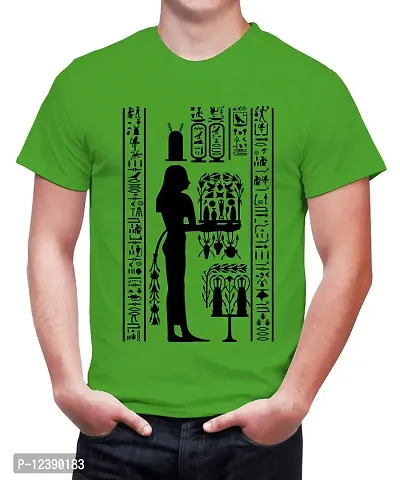 Caseria Men's Round Neck Cotton Half Sleeved T-Shirt with Printed Graphics - Egypt Histrography (Parrot Green, L)