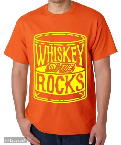 Caseria Men's Round Neck Cotton Half Sleeved T-Shirt with Printed Graphics - Whiskey On The Rocks (Orange, XXL)