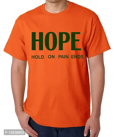 Caseria Men's Round Neck Cotton Half Sleeved T-Shirt with Printed Graphics - Hope Hold On (Orange, MD)-thumb0