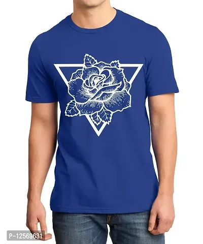 Caseria Men's Round Neck Cotton Half Sleeved T-Shirt with Printed Graphics - Rose Triangle (Royal Blue, MD)