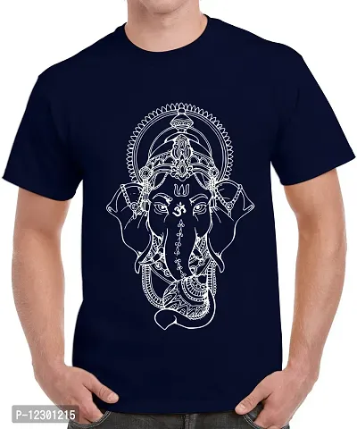 Caseria Men's Round Neck Cotton Half Sleeved T-Shirt with Printed Graphics - Shri Ganesh (Navy Blue, XXL)-thumb0