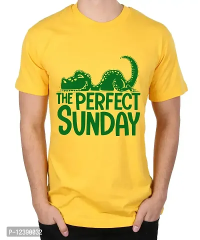 Caseria Men's Round Neck Cotton Half Sleeved T-Shirt with Printed Graphics - Perfect Sunday (Yellow, MD)