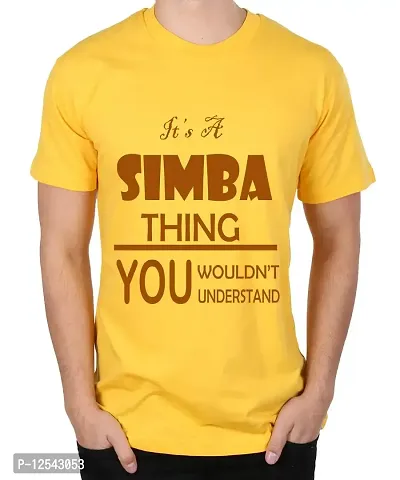 Caseria Men's Round Neck Cotton Half Sleeved T-Shirt with Printed Graphics - It's A Simba Thing (Yellow, XXL)