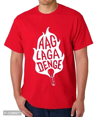 Caseria Men's Round Neck Cotton Half Sleeved T-Shirt with Printed Graphics - Aag Laga Denge (Red, L)