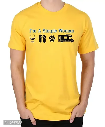 Caseria Men's Round Neck Cotton Half Sleeved T-Shirt with Printed Graphics - A Simple Woman (Yellow, XL)-thumb0