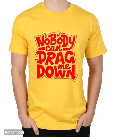 Caseria Men's Round Neck Cotton Half Sleeved T-Shirt with Printed Graphics - Drag Me Down (Yellow, SM)