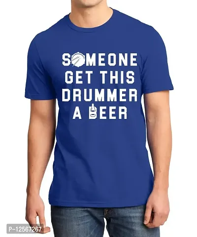 Caseria Men's Round Neck Cotton Half Sleeved T-Shirt with Printed Graphics - Someone Get This Drummer (Royal Blue, SM)