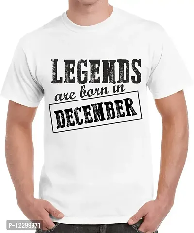 Caseria Men's Round Neck Cotton Half Sleeved T-Shirt with Printed Graphics - Legends are Born in December Pattern (White, XXL)