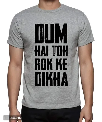 Caseria Men's Round Neck Cotton Half Sleeved T-Shirt with Printed Graphics - Dum Dikha (Grey, L)