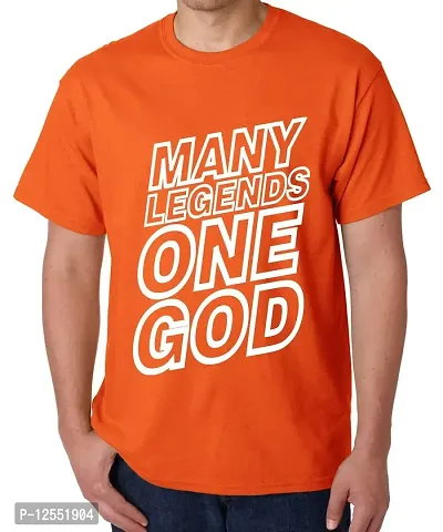 Caseria Men's Round Neck Cotton Half Sleeved T-Shirt with Printed Graphics - One God (Orange, MD)-thumb0