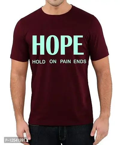 Caseria Men's Round Neck Cotton Half Sleeved T-Shirt with Printed Graphics - Hope Hold On (Maroon, SM)-thumb0