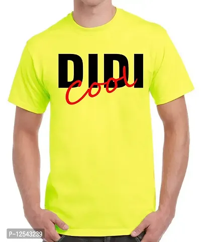 Caseria Men's Round Neck Cotton Half Sleeved T-Shirt with Printed Graphics - Didi Cool (Lemon Yellow, L)-thumb0