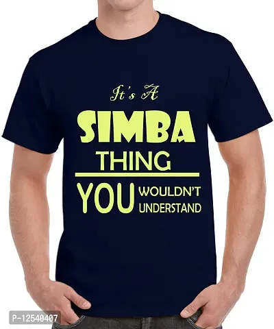 Caseria Men's Round Neck Cotton Half Sleeved T-Shirt with Printed Graphics - It's A Simba Thing (Navy Blue, XXL)