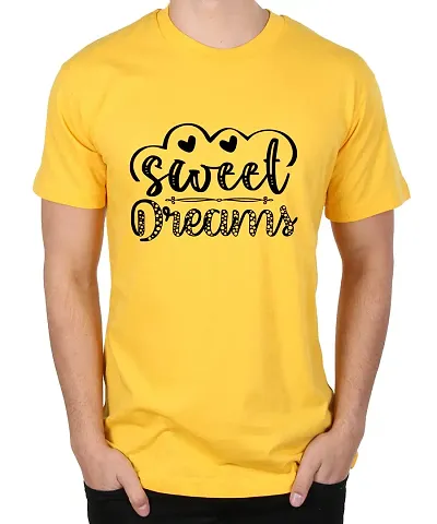 Caseria Men's Round Neck Half Sleeved T-Shirt with Graphics - Sweet Heart Dreams (Yellow, MD)